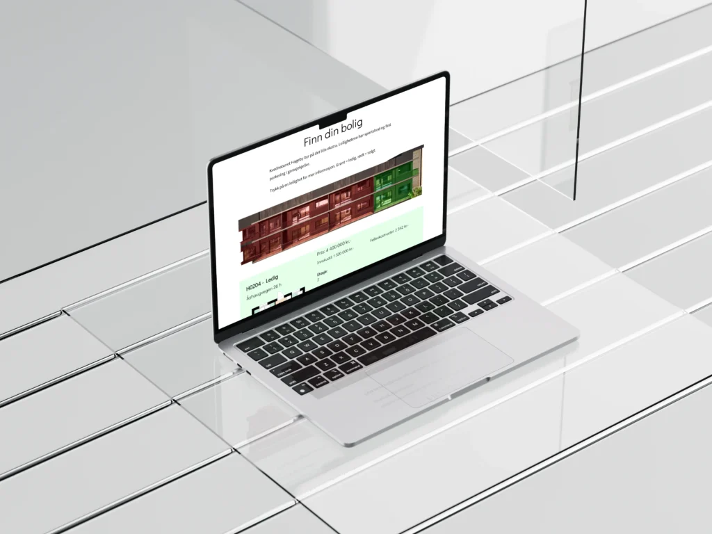 Kvednatunet Hageby boligvelger fremvist på en laptop